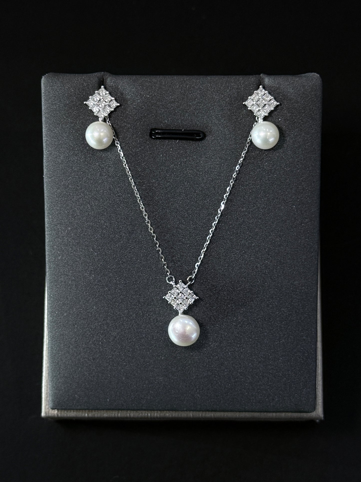Sterling Silver Set - Mini Rhombus with Fresh Pearl