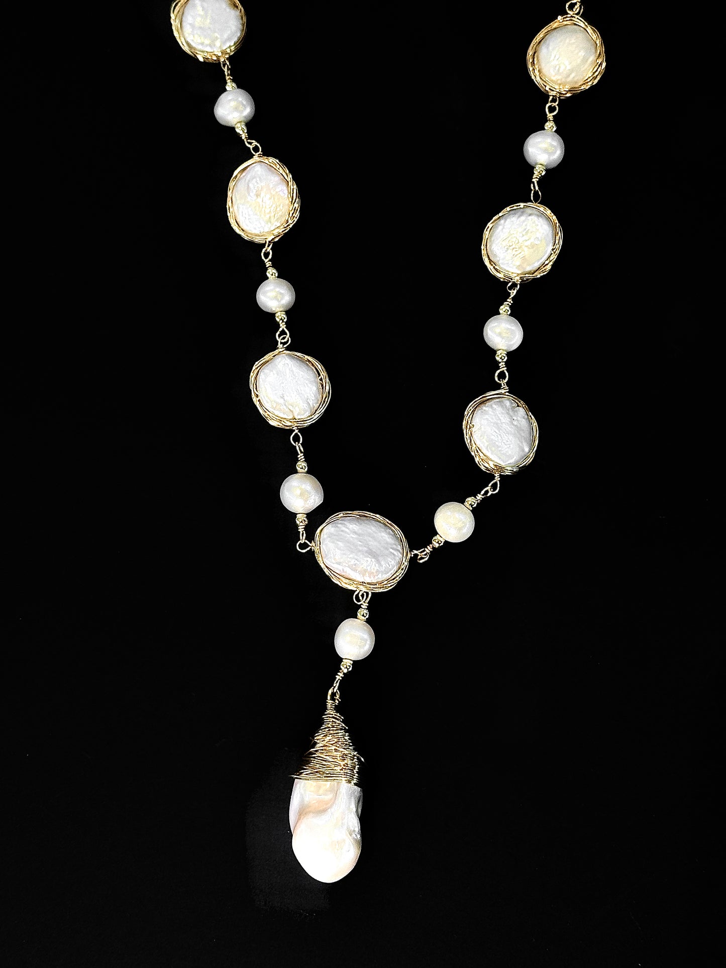Handcraft with Pearl - Golden Pearl Vine Necklace